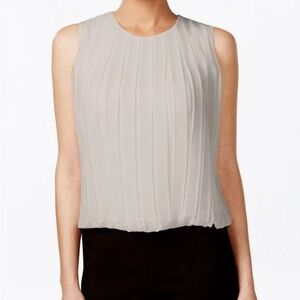 Calvin Klein Sleeveless Pleated Top Beige Blouse